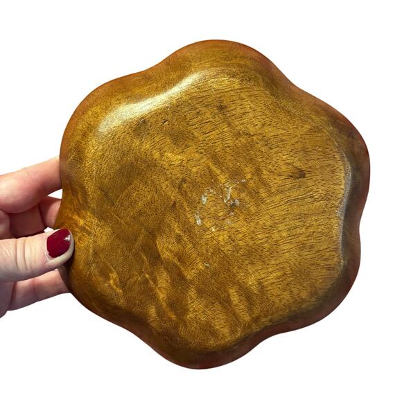 Carved wood 3-section snack serving tray bowl & matching mini wooden spoons set - Picture 5 of 8